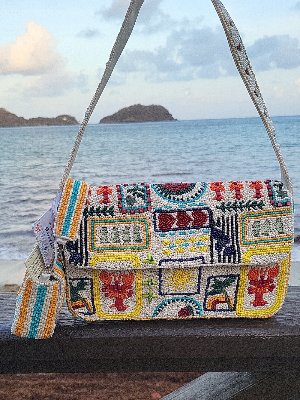Viral beaded Lobster Ocean Fish Hearts Summer Sea Life Motif Shoulder Bag w/Mini